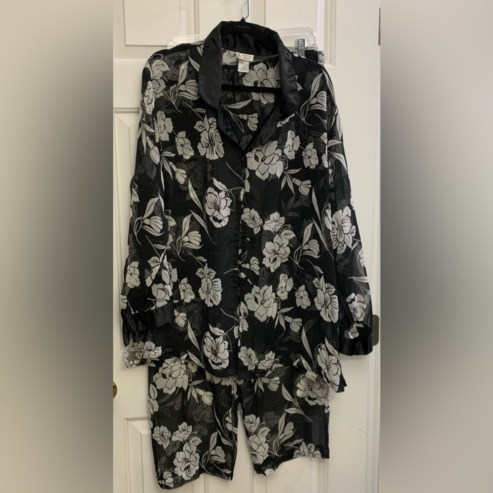 Cinema Etoile Seductive Wear Lingerie PJ Pajama Pant Set Black Chiffon 2X